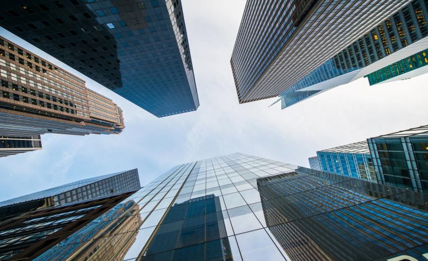 Skyscrapers in Manhattan, looking up