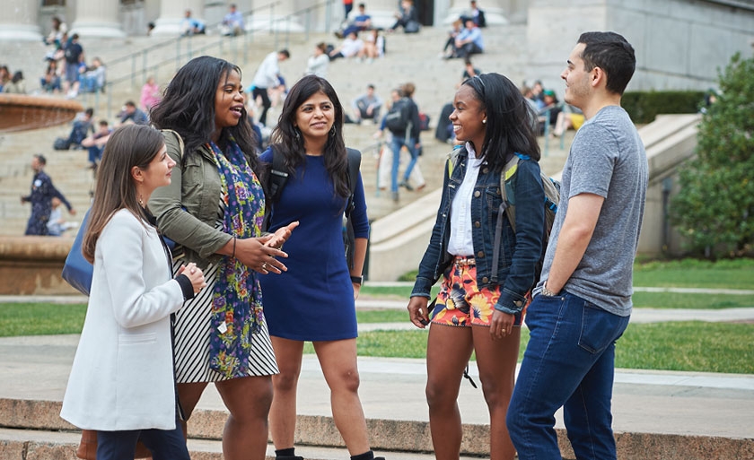 Students gather outside Low Library.