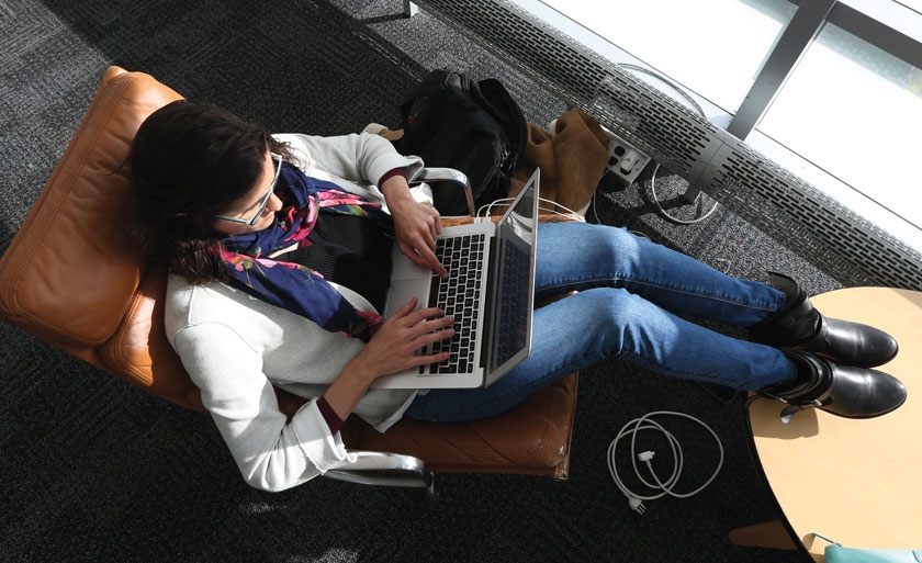 Student at computer from above