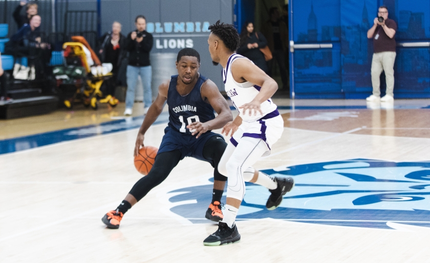 Two Columbia and NYU law students play basketball together.