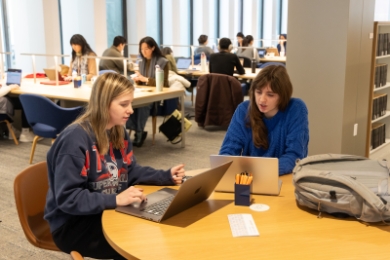 Students studying at tables