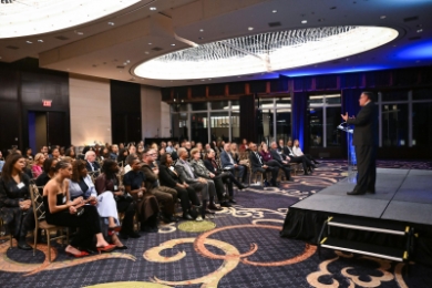 A wide shot of the audience at the Columbia Law Alumni of Color Reception