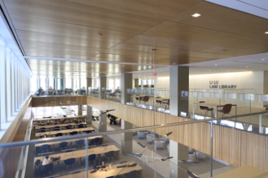View of the two-story Li Lu Law Library reading room