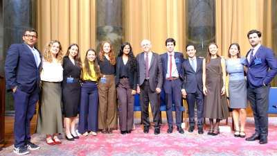 George Bermann with a dozen students