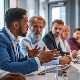 Employee talking at a conference table
