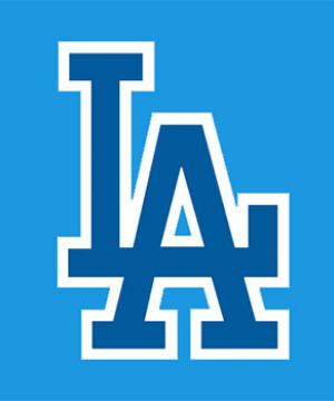 LA Dodgers logo, the letter L interlocking with the letter A.