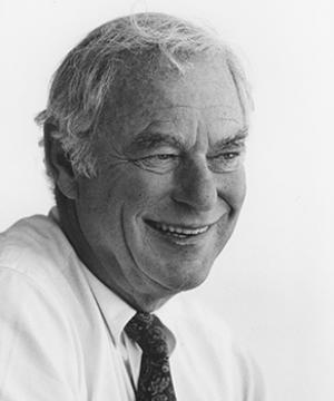 The late Gerry Lenfest smiles in a black and white portrait.