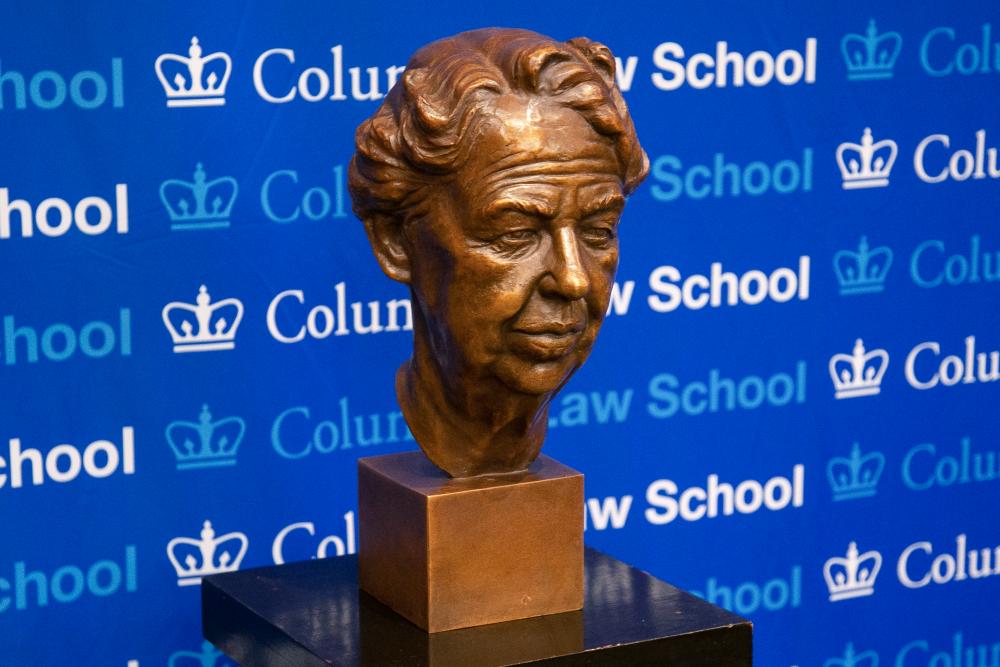 The bronze bust of Eleanor Roosevelt will be on display in Jerome Greene Hall.