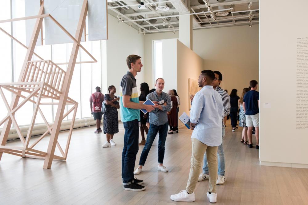 Students at an art gallery.