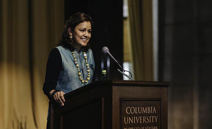 Anika Rahman ’90 delivers an address to the Columbia Law Women's Association at the 38th Annual Myra Bradwell Banquet at Low Memorial Library.