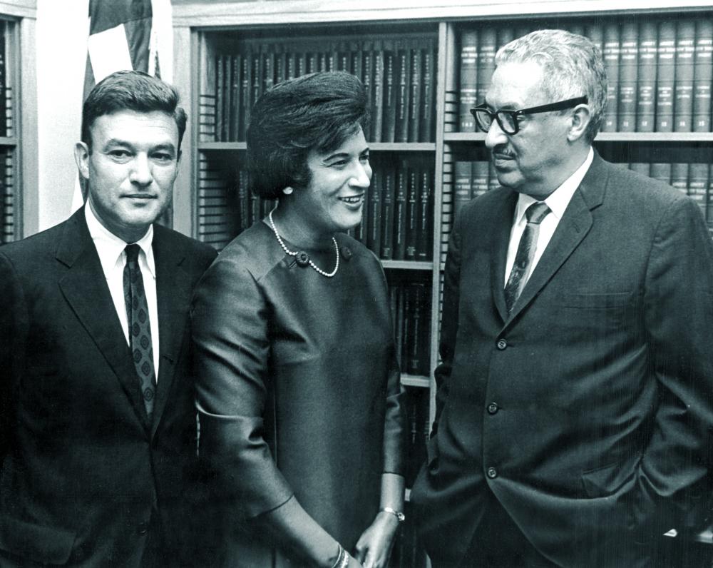 Jack Greenberg'48 and Hon. Constance Baker Motley '46 with Thurgood Marshall