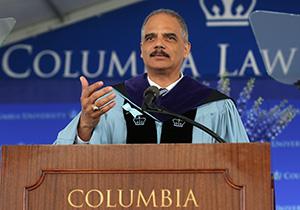 Eric Holder in blue Columbia academic regalia