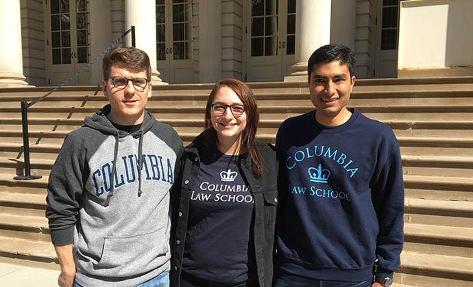 Alex Clavering ’20, Julia Ghahramani ’20, and Ankit Jain ’19 on the steps of New York's City Hall before a March for Our Lives press conference.