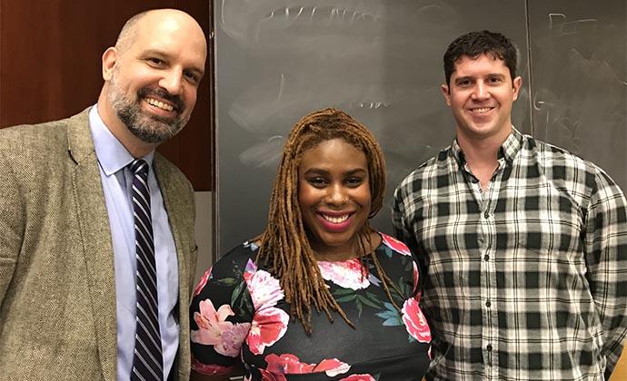 (Left to right) Jay Rhoderick, Marissa Jackson ’09, and Colman L. Lynch ’09