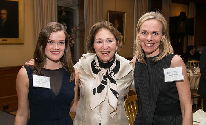 (Left to right) Kathryn Hutchins ’18, Anne-Marie Slaughter, and Professor Anu Bradford