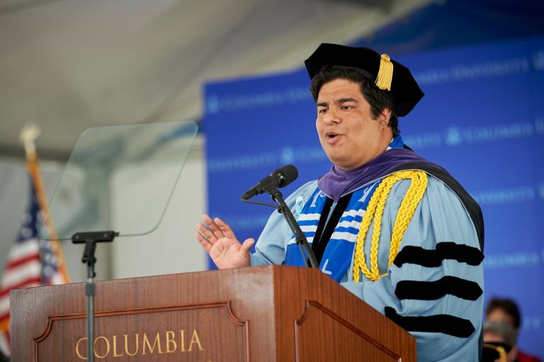 Pablo E. Zevallos ’19 speaks at a podium