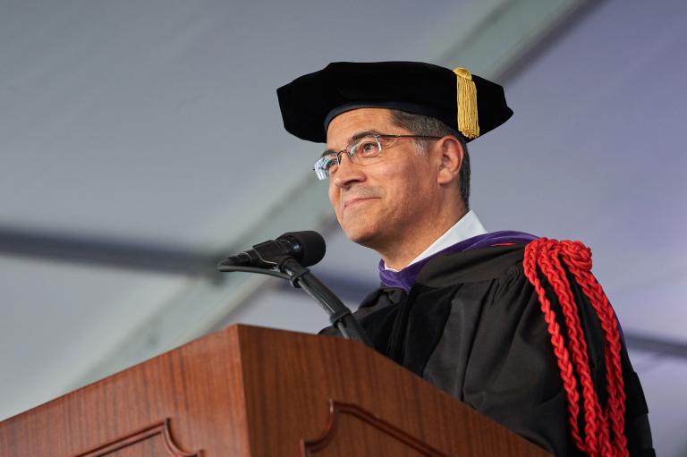 Xavier Becerra, the California Attorney General, in academic regalia