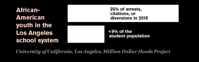 African- American youth in the Los Angeles school system 25% of arrests, citations, or diversions in 2018 <9% of the student population