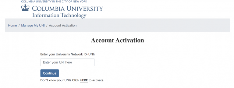 UNI account activation final step