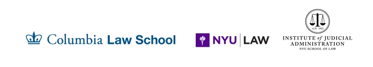 Logos of Columbia, NYU, and NYU's Institute of Judicial Administration