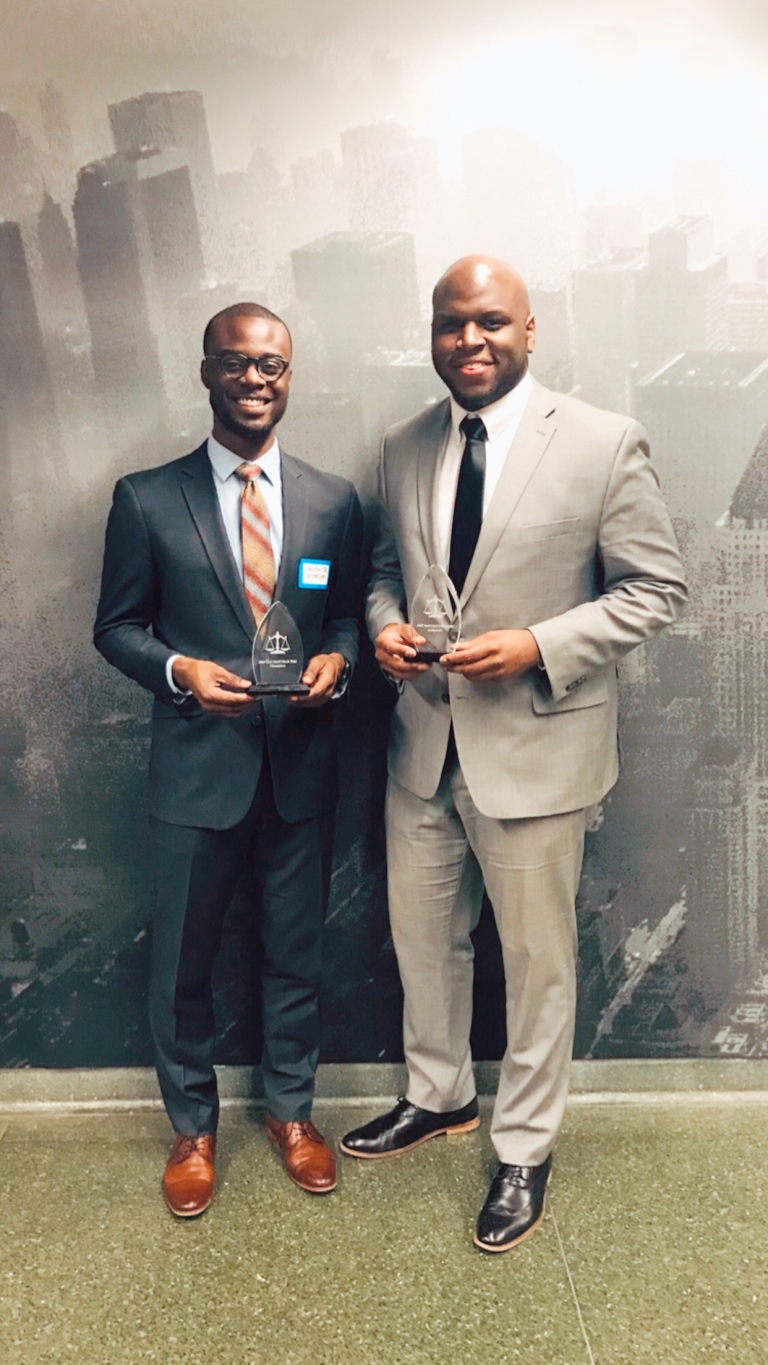 Damonta Morgan ’22 and Paul Riley ’22 and me after winning the Criminal Justice Action Network (CJAN) Mock Trial Competition