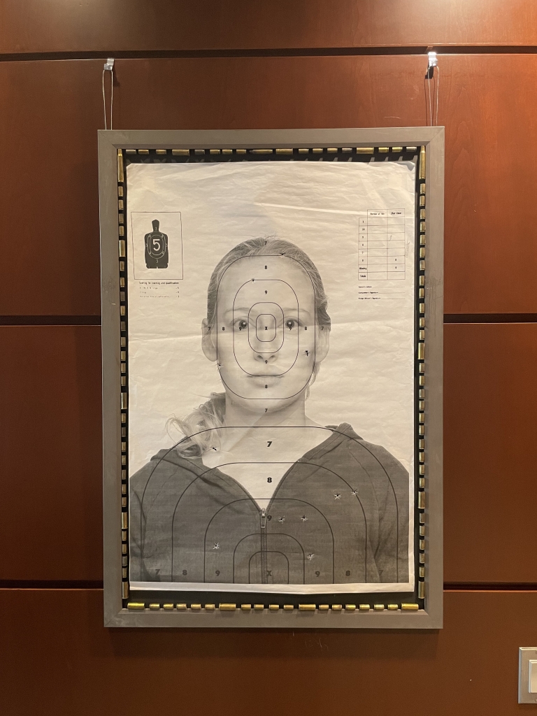 A portrait of a woman on target paper