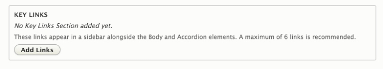 Button that says add links underneath the heading key links