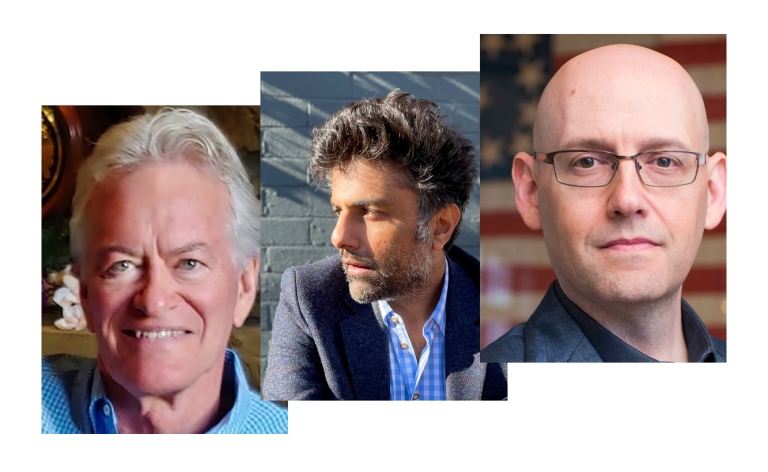 Three photos of male authors.