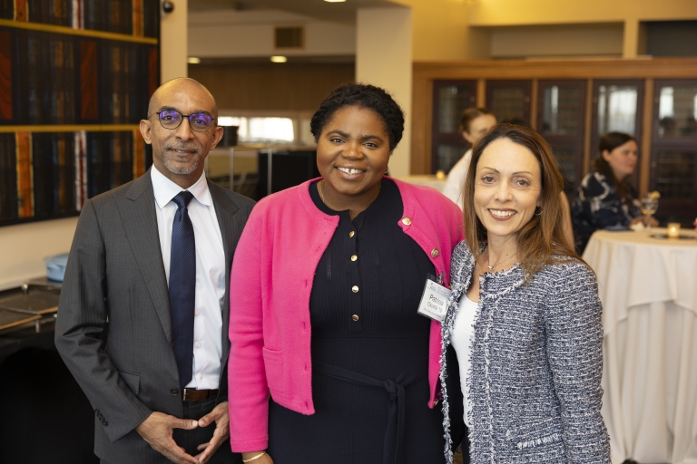 Photo of Daniel Abebe, Patricia Okonta, and Erica Smock at the 2025 Honors Reception.