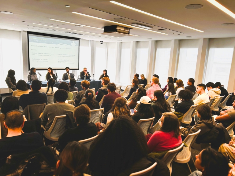 Students listen to faculty and practitioner experts during a program on advocacy for racial justice.