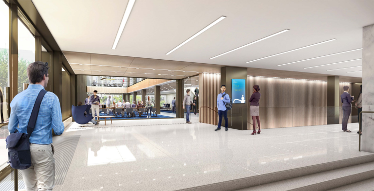 Rendering of students in a lobby
