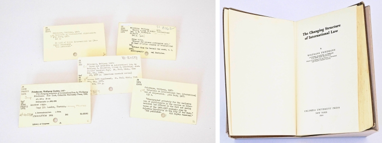 card catalog cards and a book open to its title page