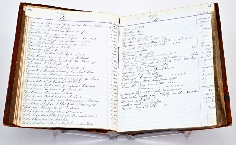 19th century Handwritten ledger of book titles from Columbia Law Library