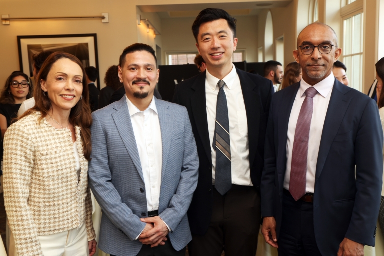L-R: PI/PS Office Dean Erica Smock, Distinguished Graduate José G. Miranda '18, Professor Dennis Fan, and Daniel Abebe, Dean and Lucy G. Moses Professor of Law.