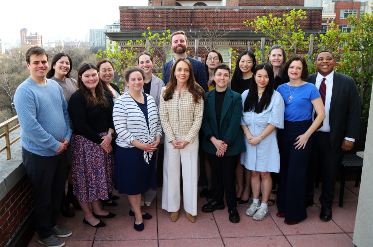 Photo of PI/PS Office staff at 2026 Honors Reception, taken on a balcony at Faculty House.