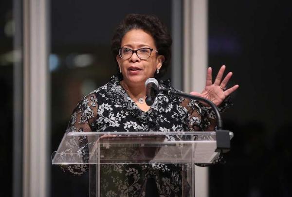 Former U.S. Attorney General Loretta Lynch speaking at the Constance Baker Motley Gala