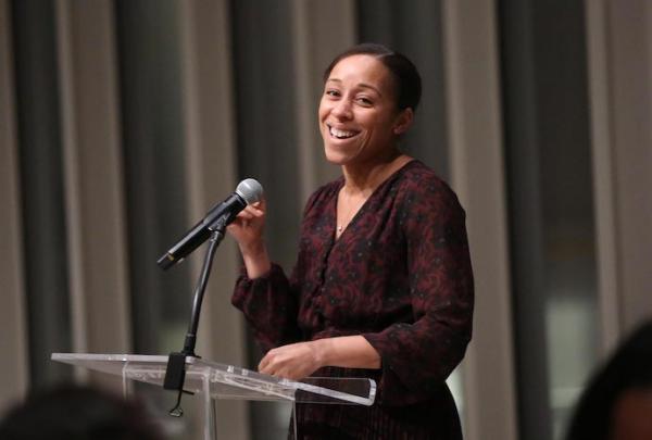 Dean of Students Yadira Ramos-Herbert speaking at the Constance Baker Motley Gala.