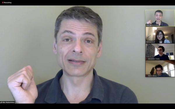 Professor Alex Raskolnikov teaching on Zoom