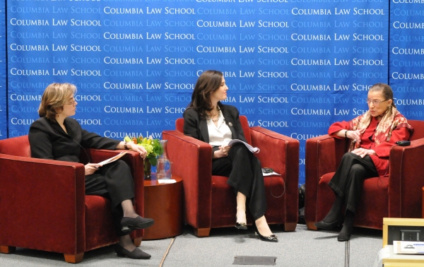 Ruth Bader Ginsburg seated with Gillian Metzger and Abbe Gluck