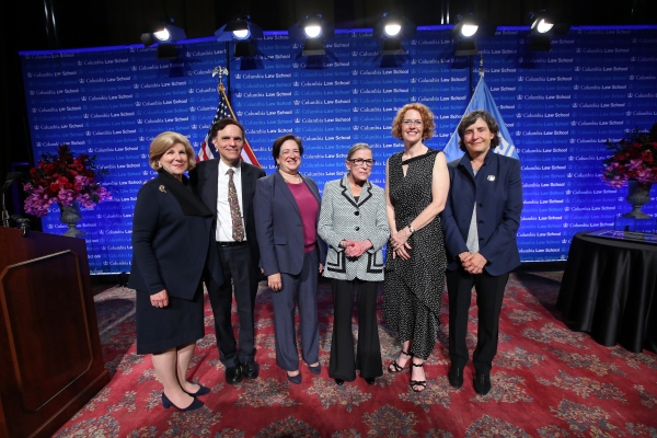 Nina Totenberg, Judge Robert Katzmann, Justice Elena Kagan, Justice Ruth Bader Ginsburg ’59, Columbia Law School Dean Gillian Lester, and Elizabeth Glazer ’86 