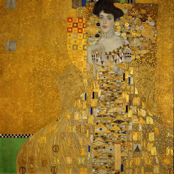 Painting of a woman in a gold dress