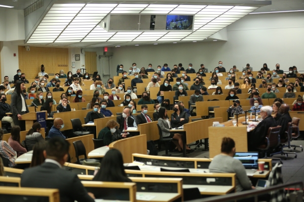 Alison Hung, Judges, and Guests at the 2022 Harlan Fiske Stone Moot Court Finals