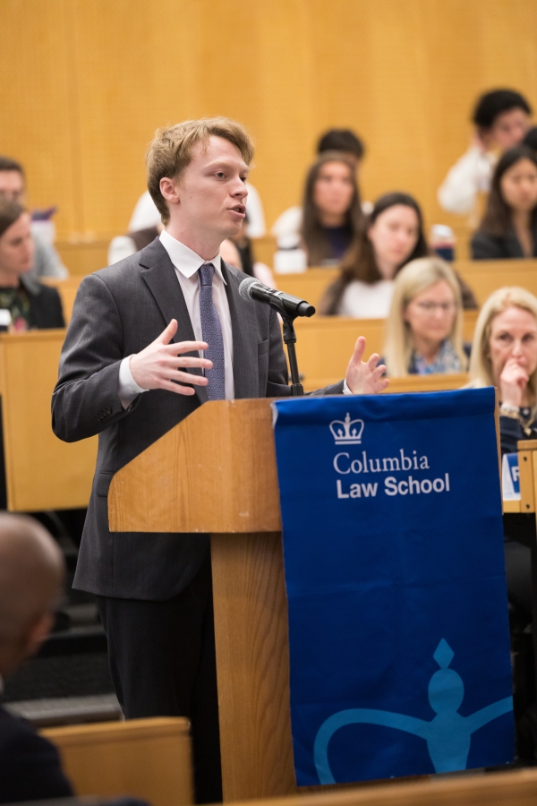 Coley Hungate at the podium at the 2026 Harlan Fiske Stone Moot Court Competition