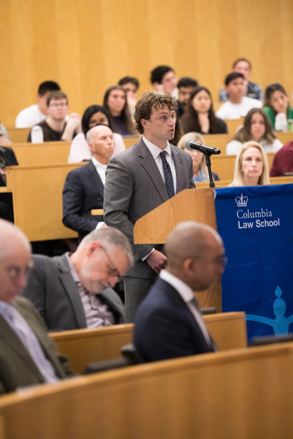 Jason Harward at the podium at the 2026 Harlan Fiske Stone Moot Court Competition