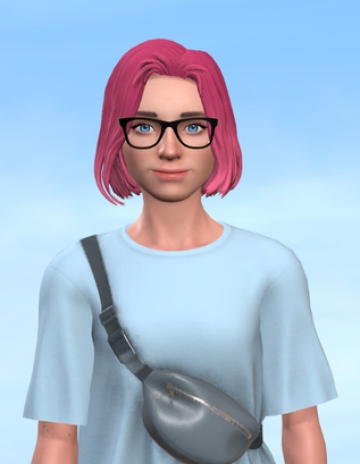 AI avatar of woman with glasses and pink hair