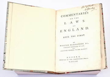 Antique copy of the book "Blackstone's Commentaries"